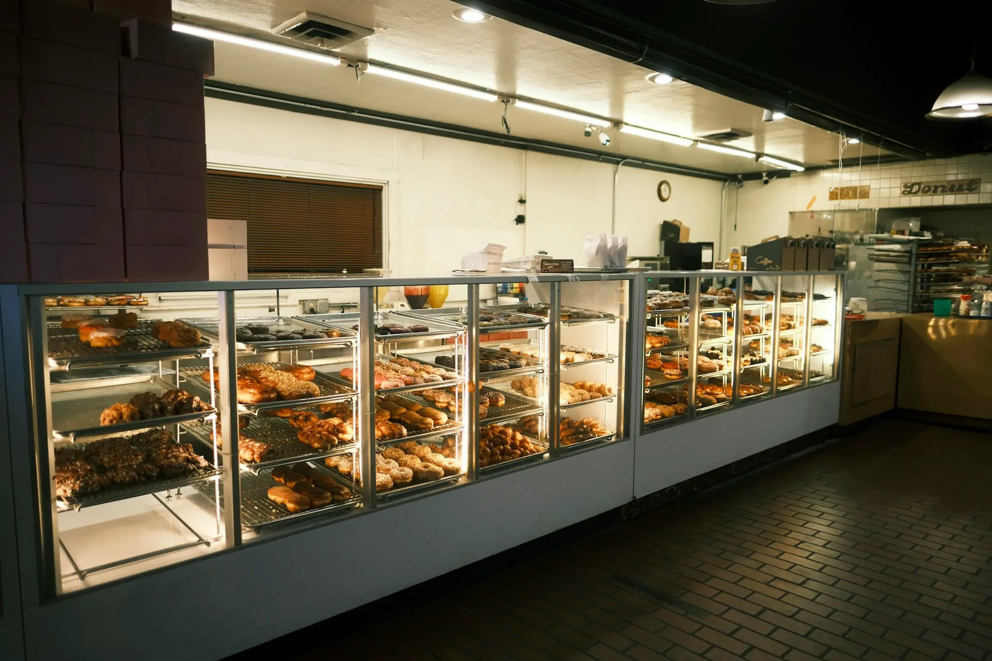 Bakery display cabinets stocked with fresh cakes and pastries